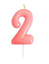 Picture of AGE 2 PINK GLITTER NUMERAL MOULDED PICK CANDLE 7CM